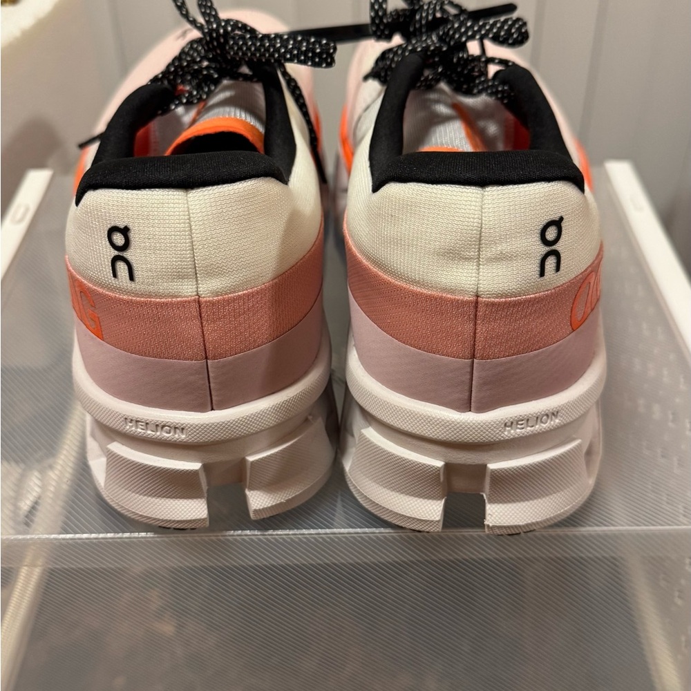 On Running Sneakers in White, Black, and Orange - Picture 3 of 5